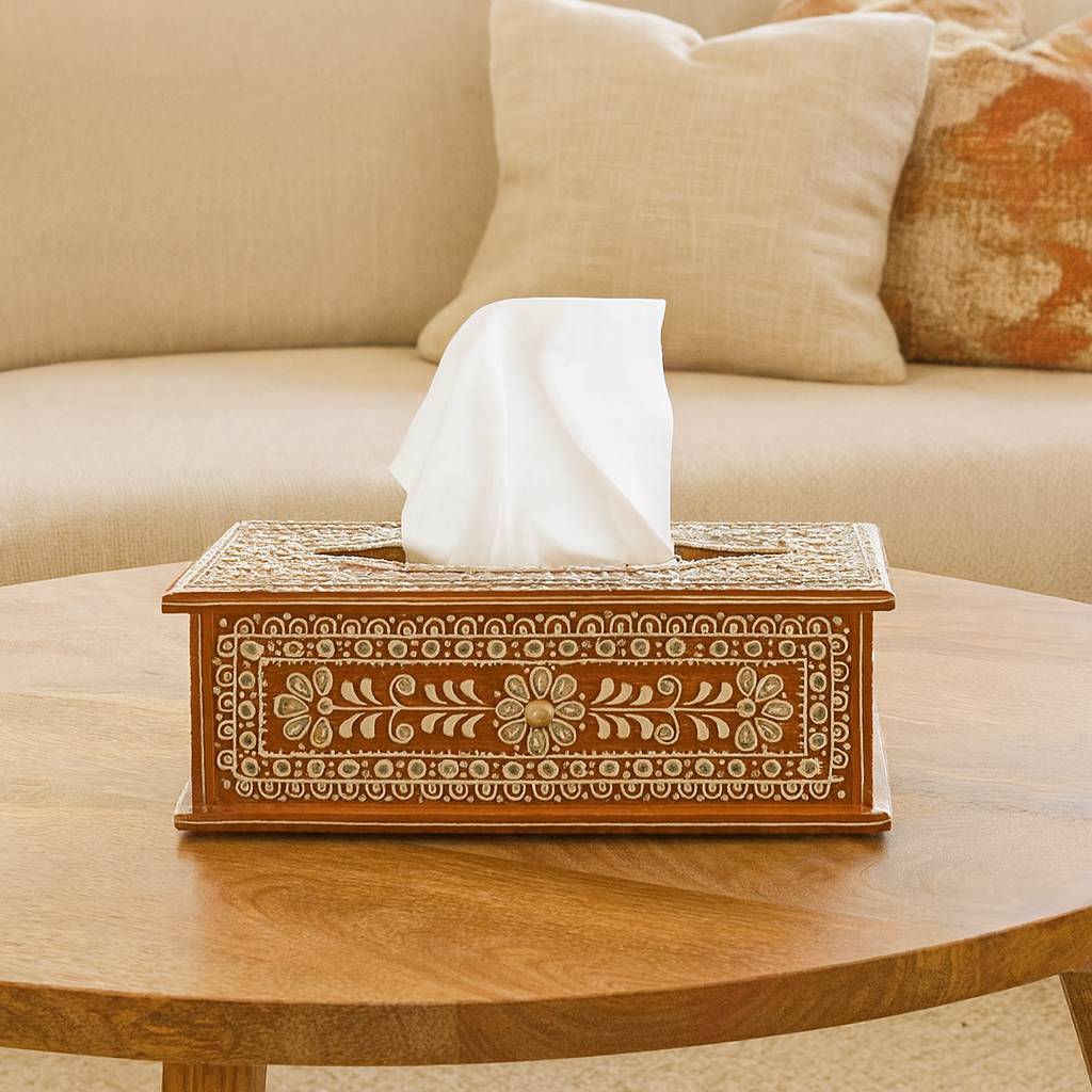 Charvi Hand Painted Wooden Tissue Box