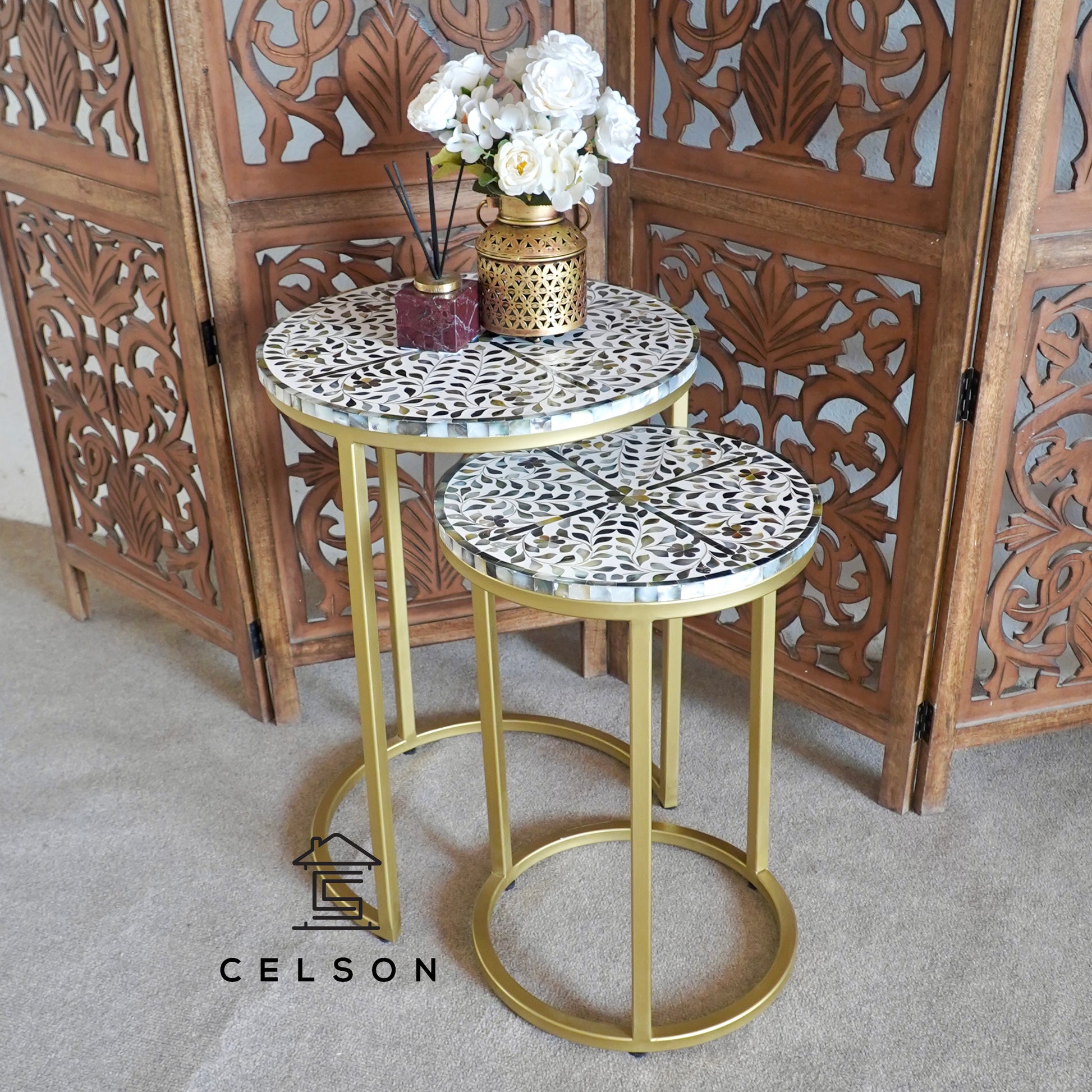 Zoya Mother of Pearl Inlay Nesting Tables
