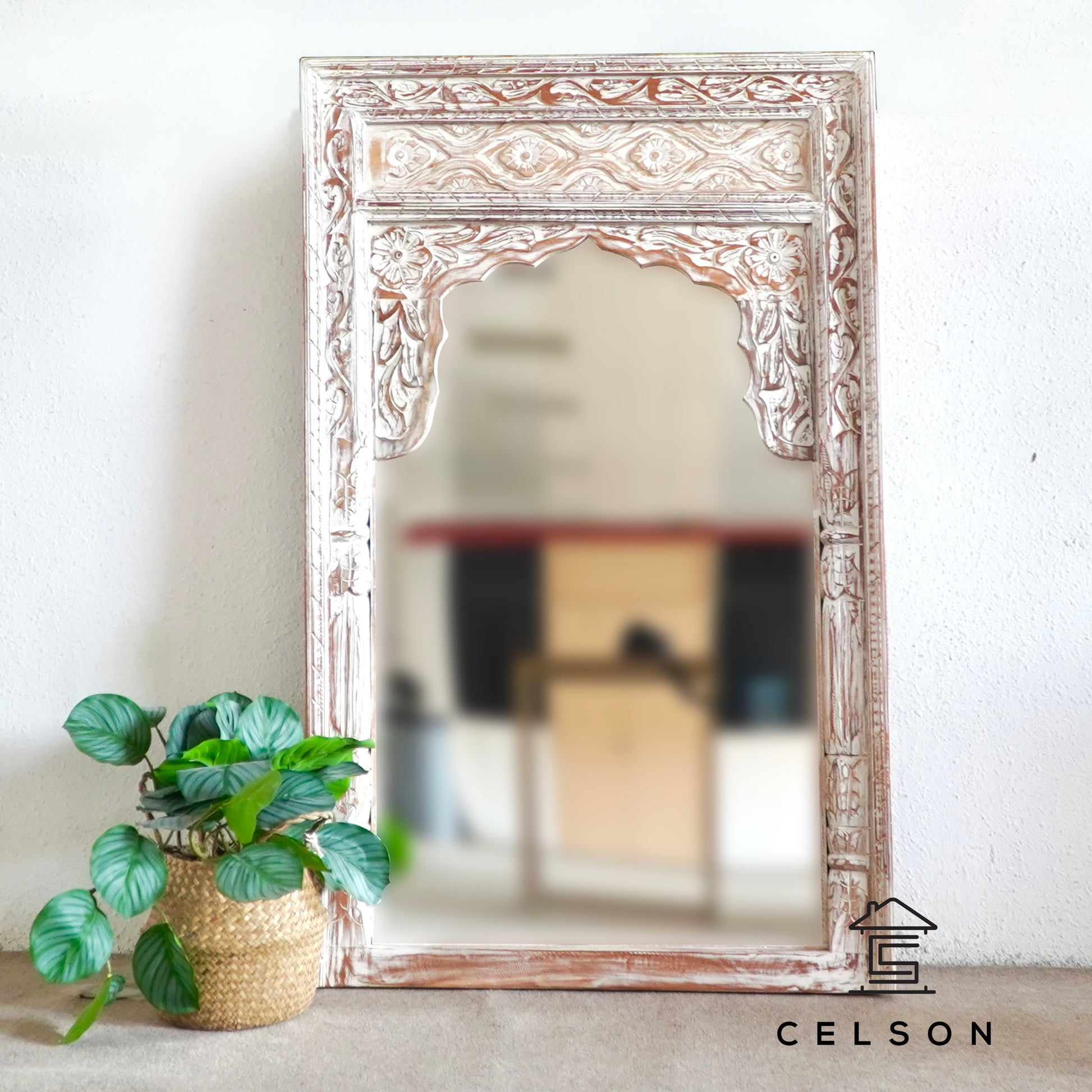 Bharati Hand Carved Wooden Mirror