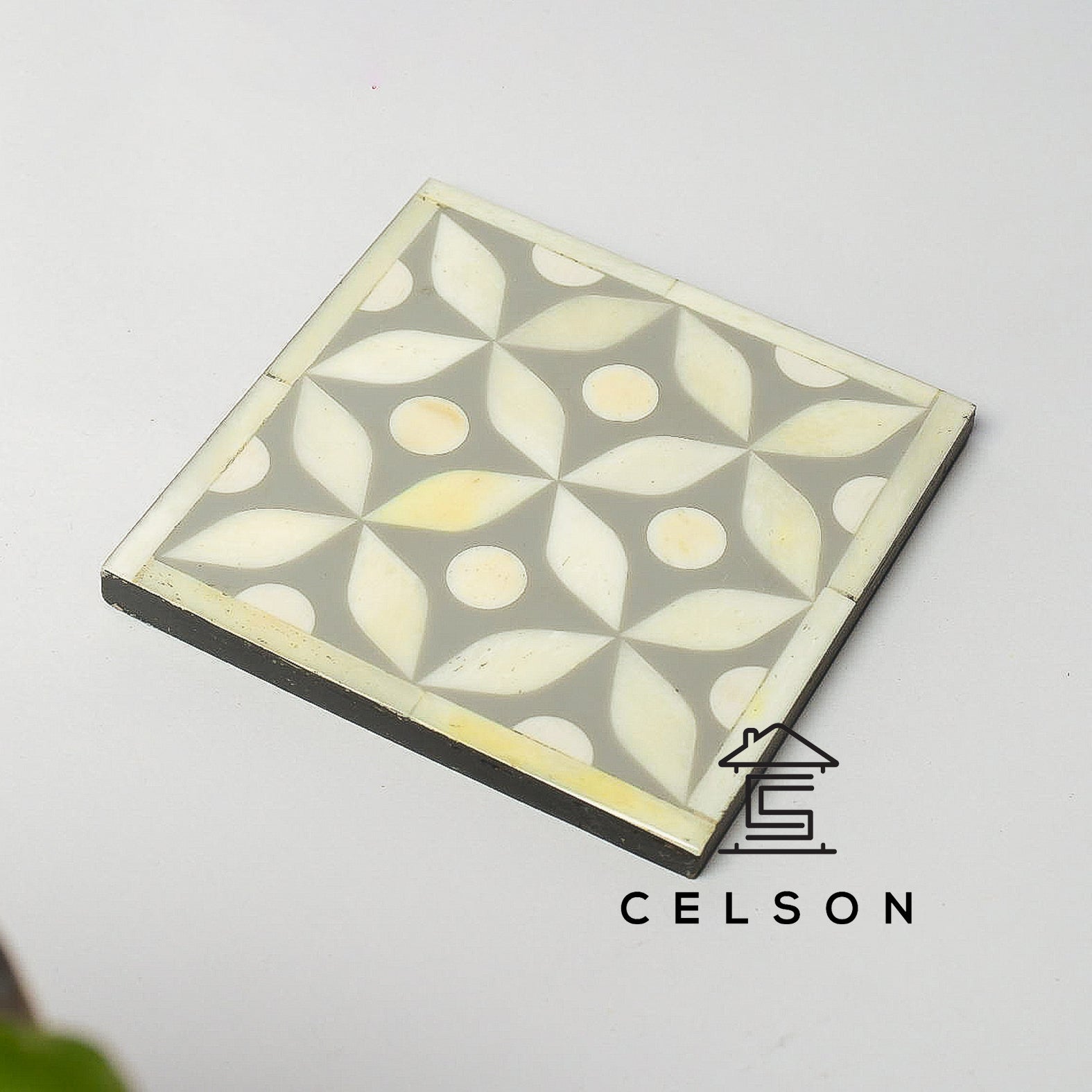 Geometric Pattern Bone Inlay Coaster