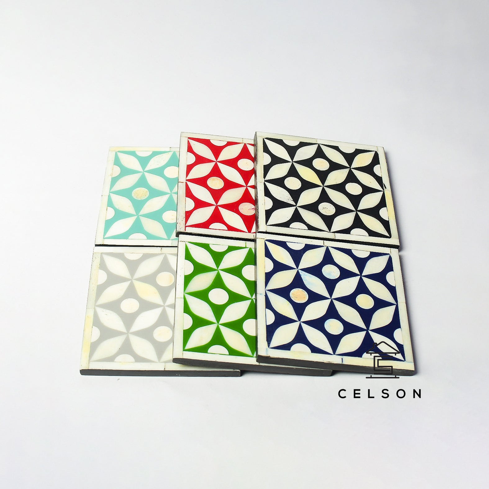 Geometric Pattern Bone Inlay Coaster