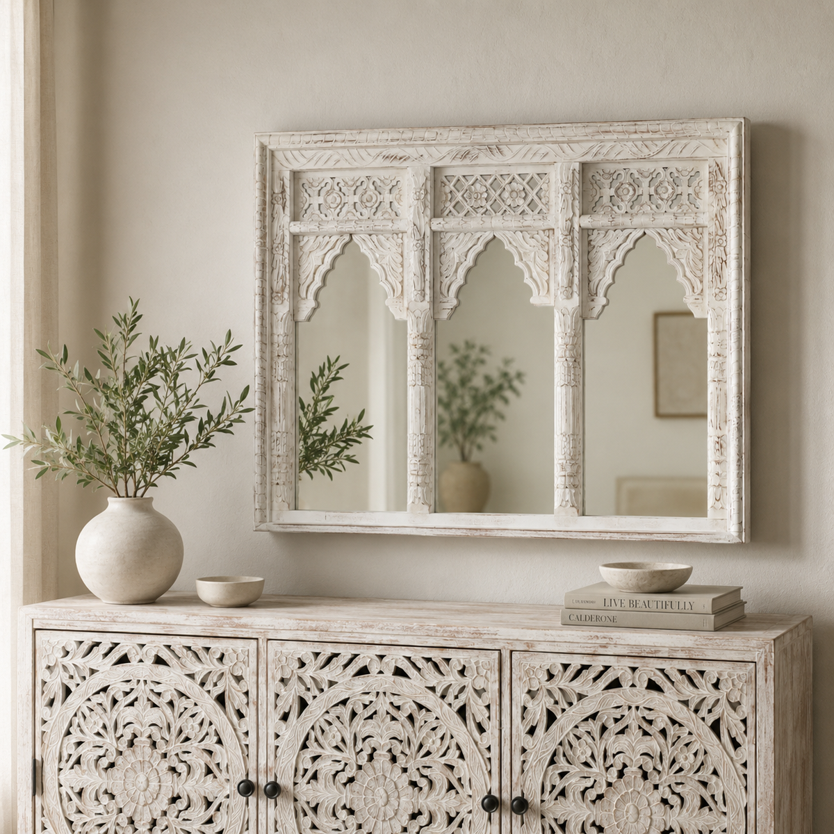 Joyce Carved Wooden Mirror
