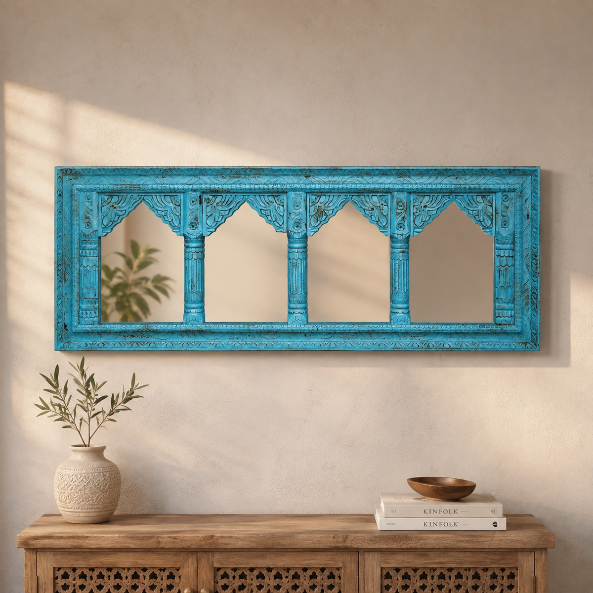 Samantha Hand Carved Wooden Mirror