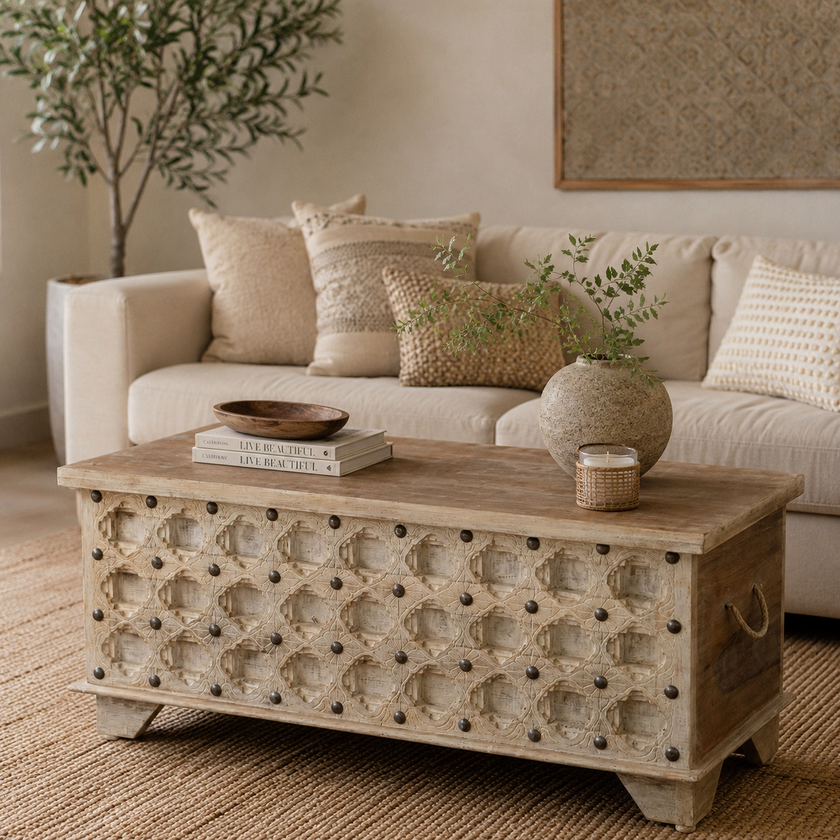 Nolma Wooden Carved Storage Trunk