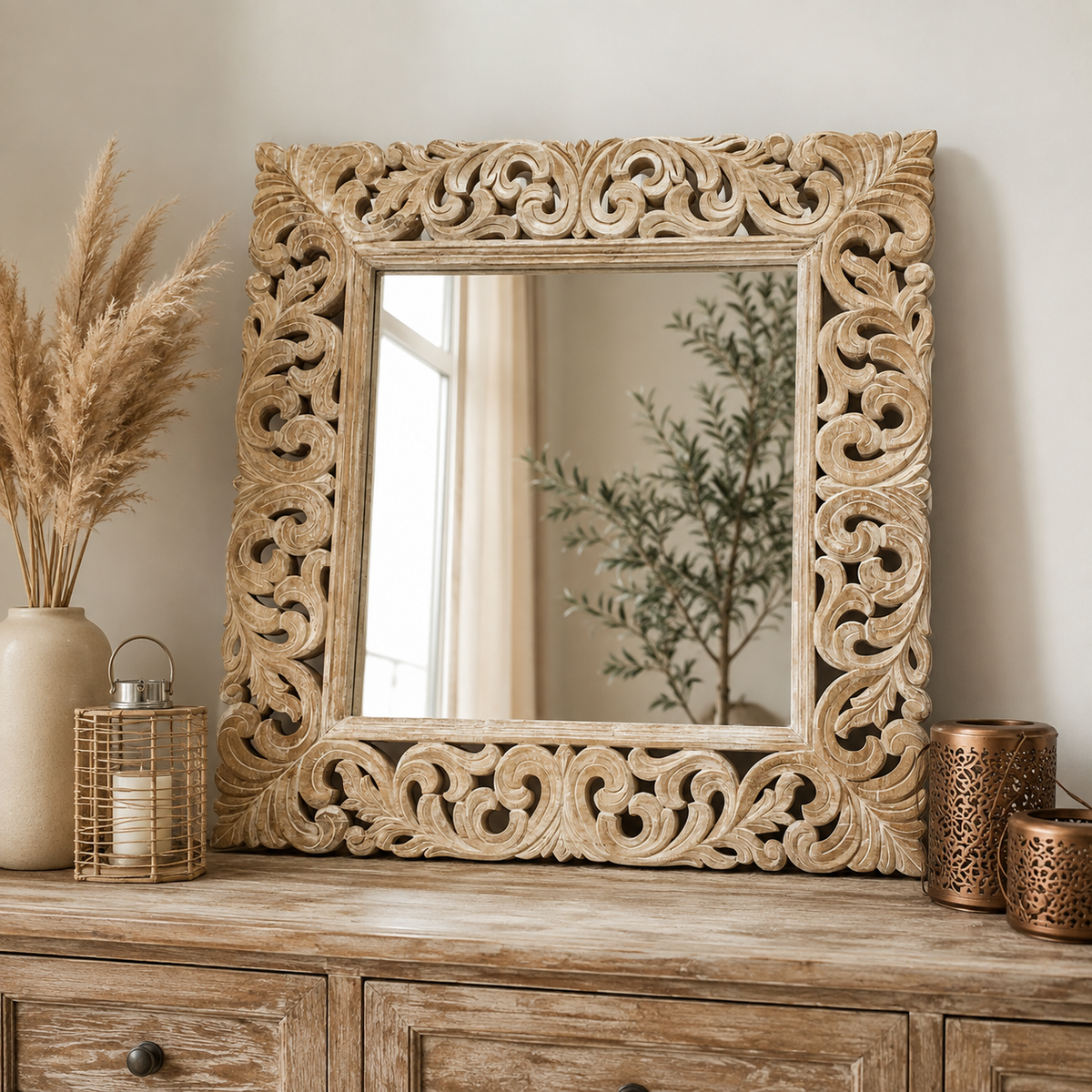 Jane Hand Carved Wodden Mirror