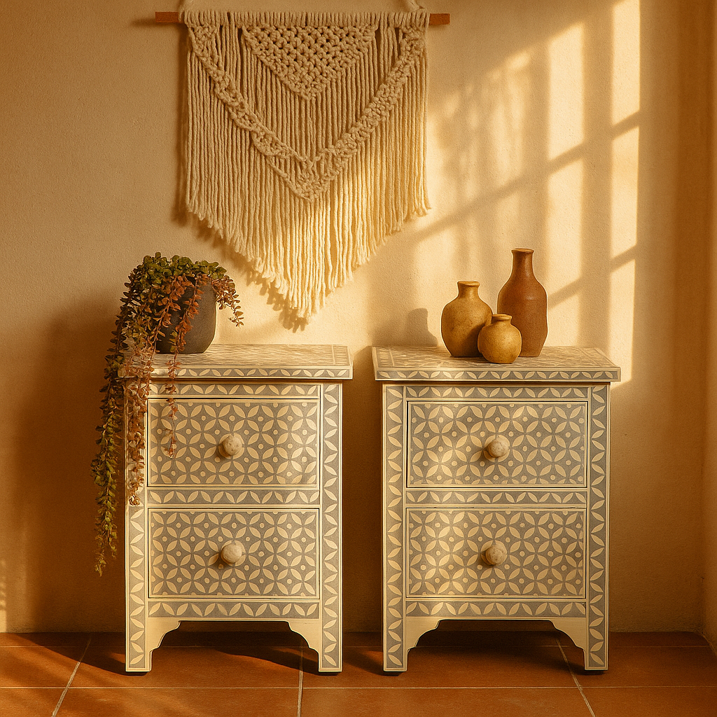 Lisslie Bone inlay Bed Side