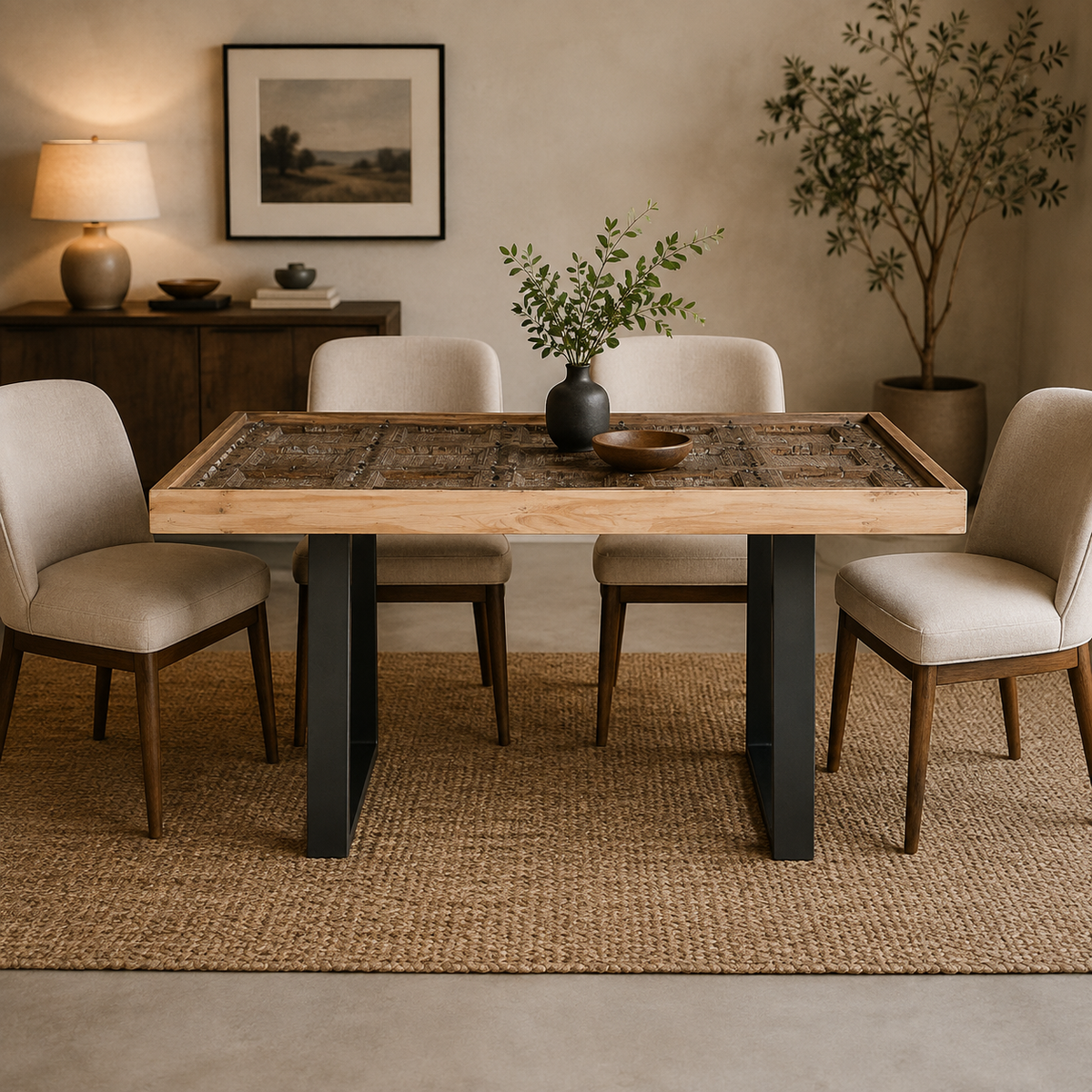 Lena Hand Carved Wooden Dining Table