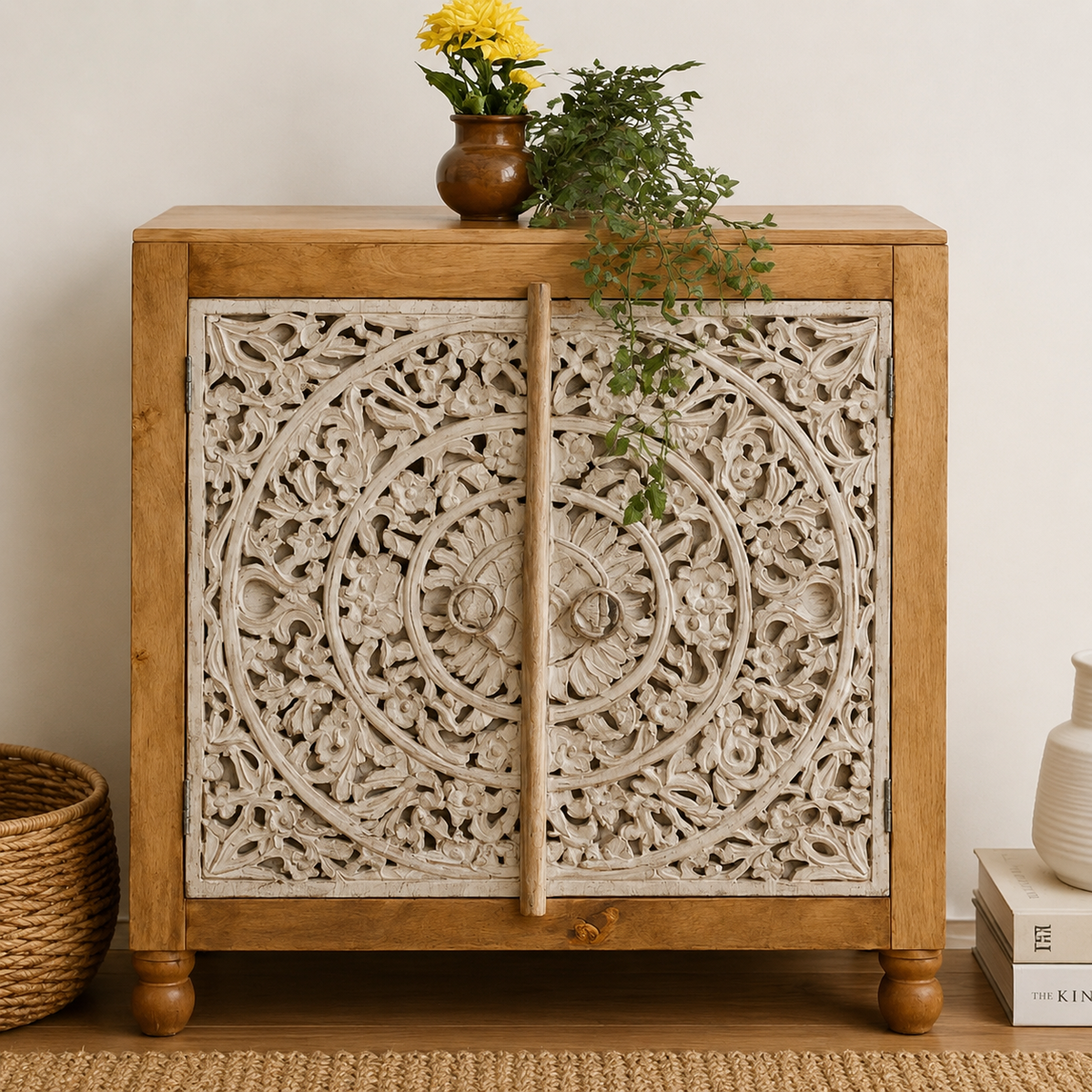 Rylan Hand Carved Wooden Cabinet