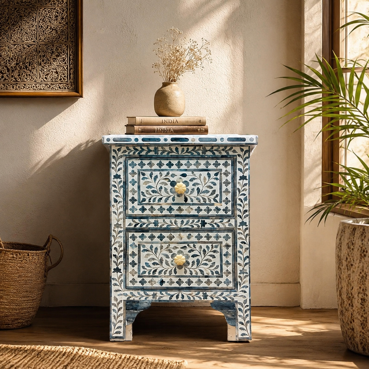Sagar Bone Inlay Bedside Table