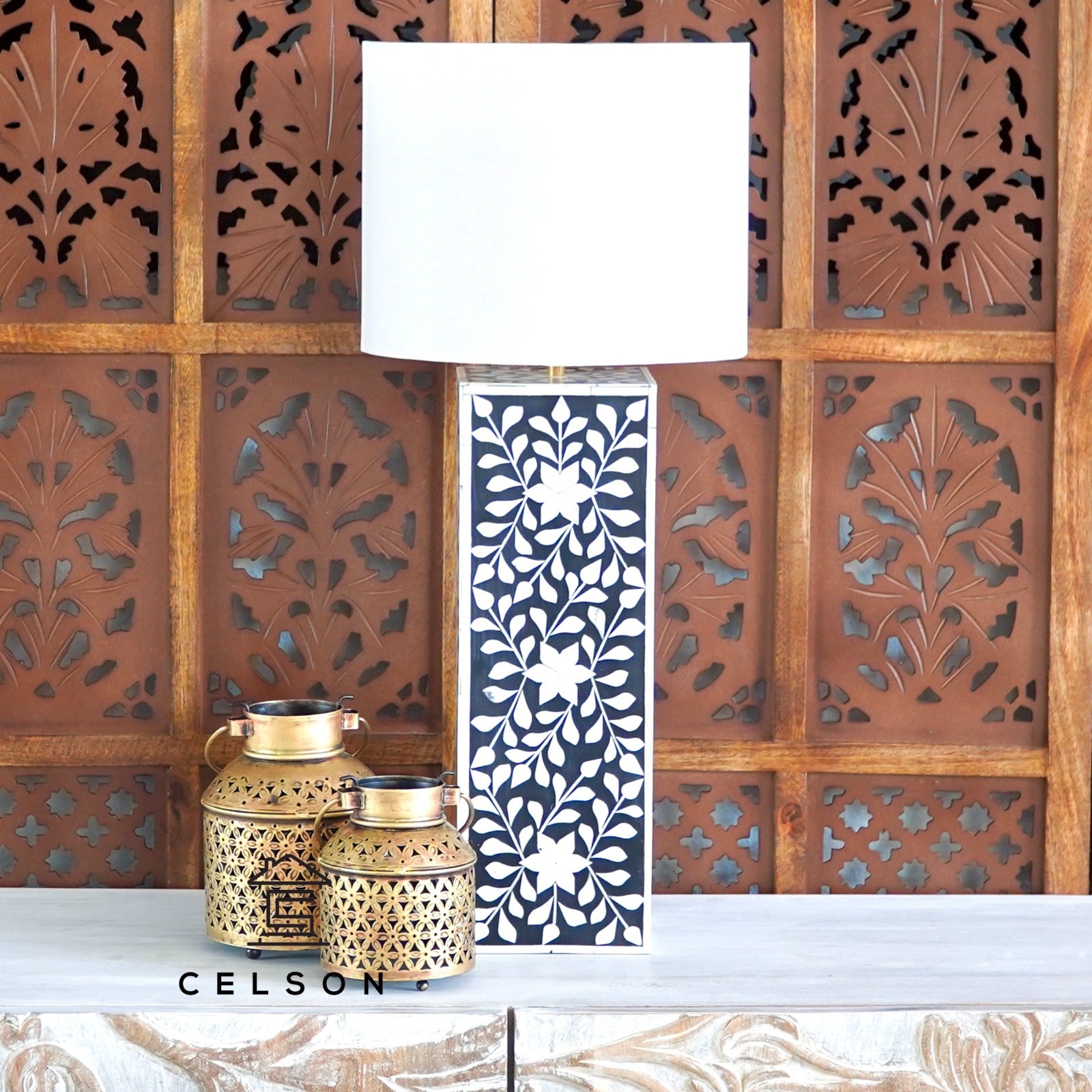 Smith Bone Inlay Lamp with Shade