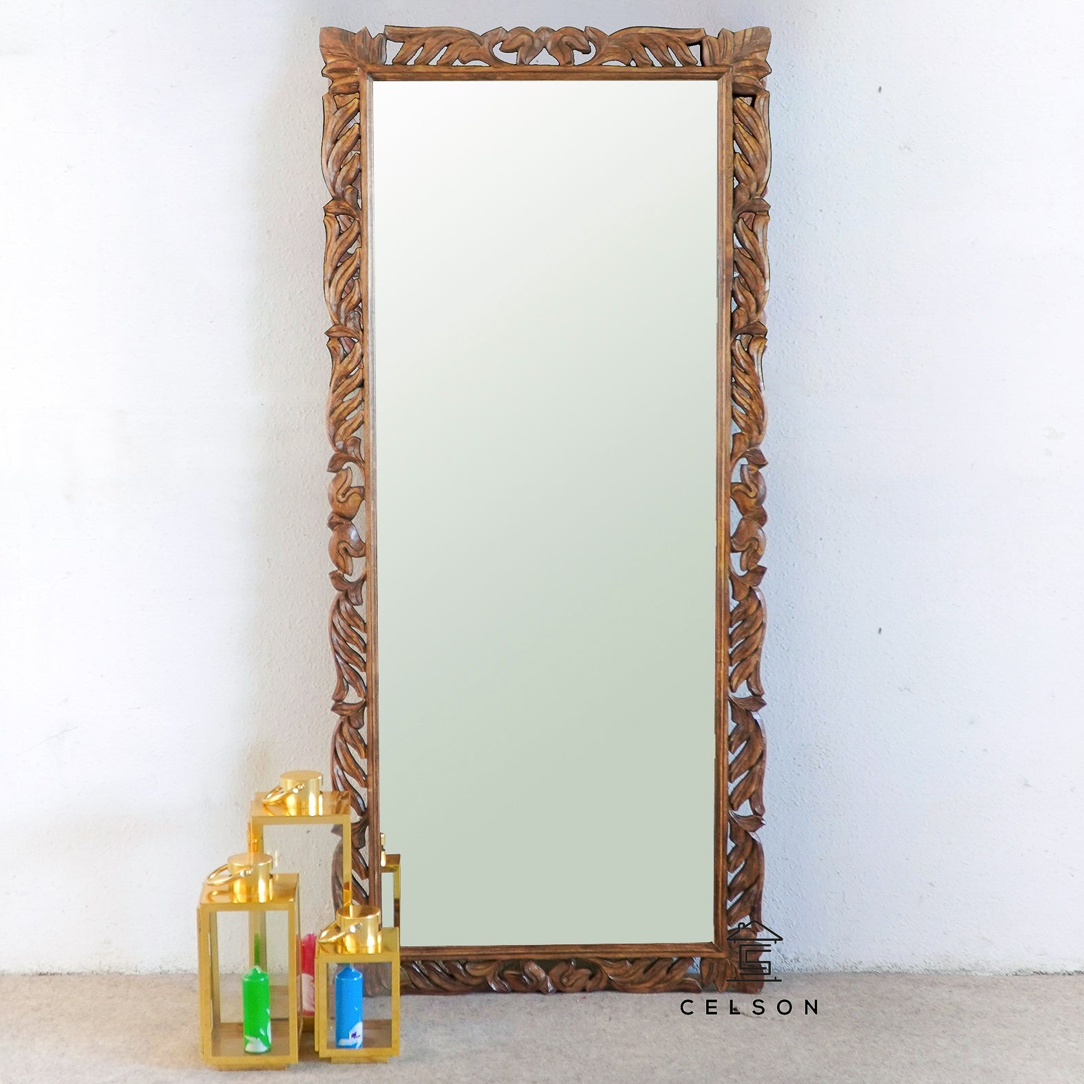 Caleb Carved Wooden Mirror
