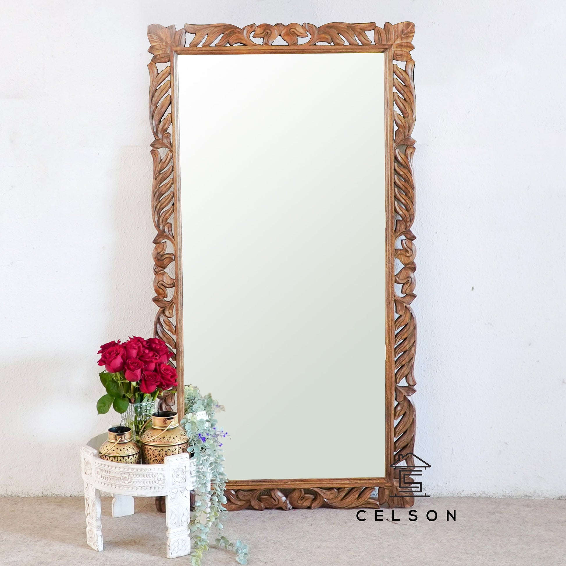 Caleb Carved Wooden Mirror