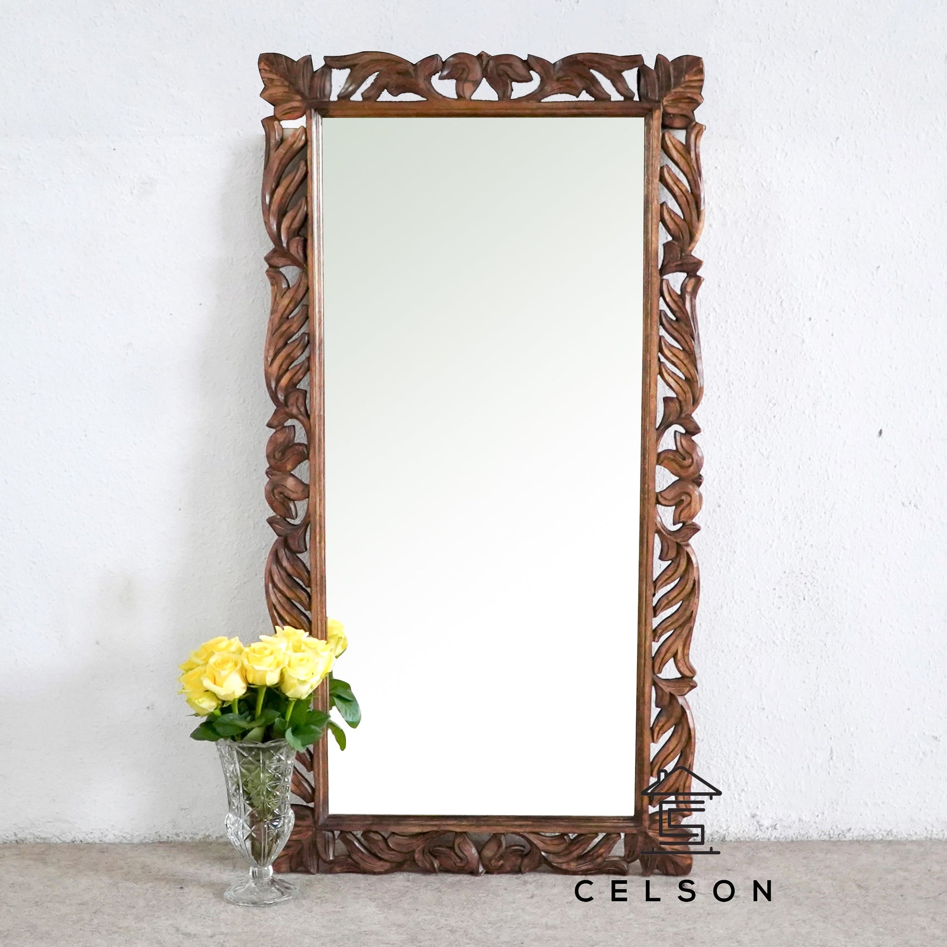 Caleb Carved Wooden Mirror