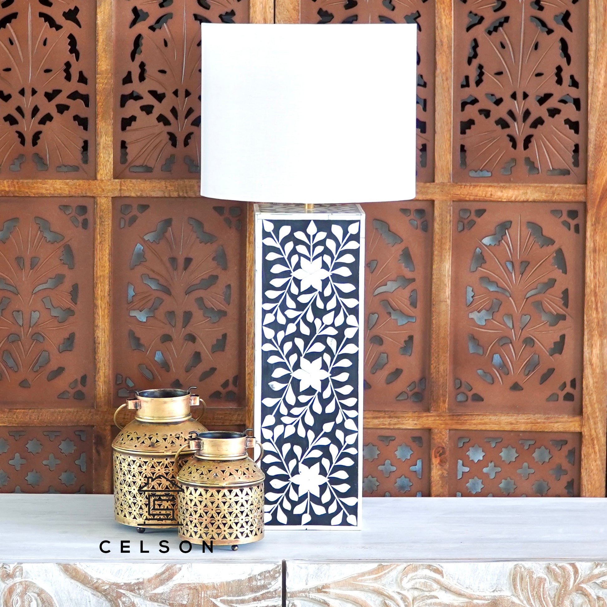 Smith Bone Inlay Lamp with Shade