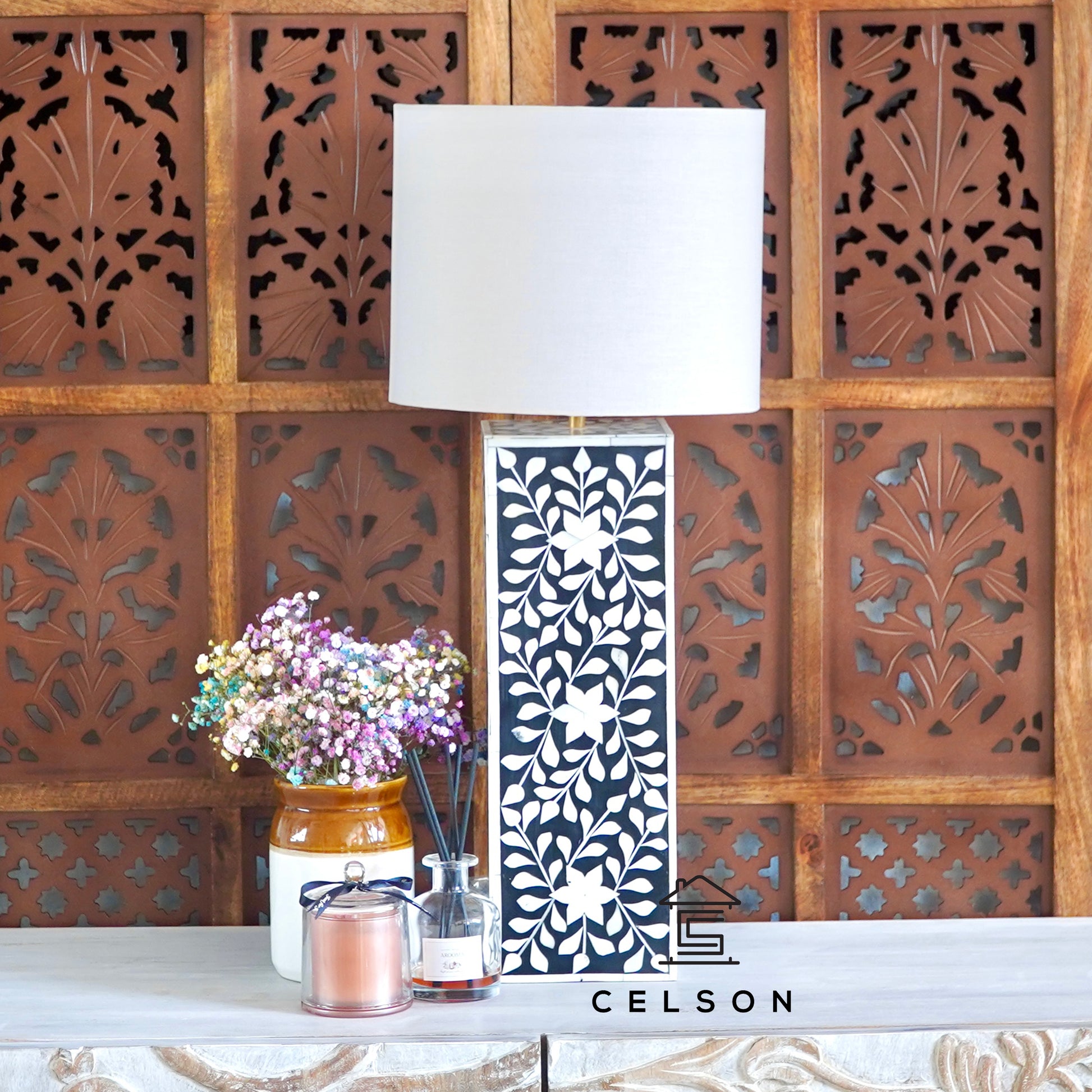 Smith Bone Inlay Lamp with Shade