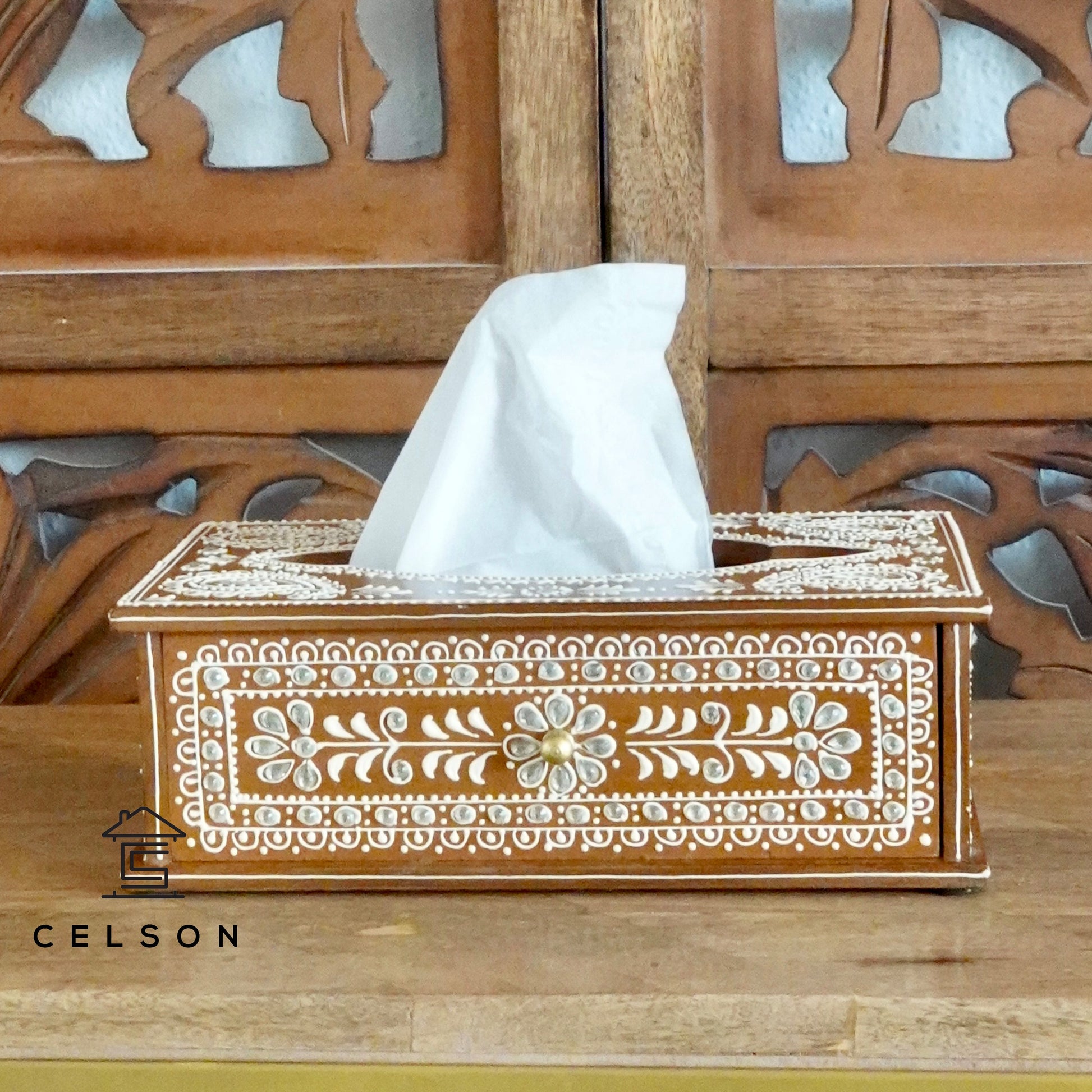Charvi Hand Painted Wooden Tissue Box