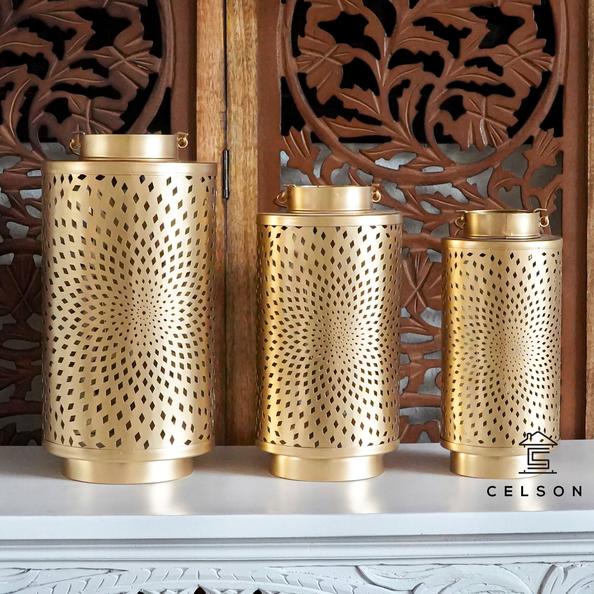 Romi Gold Finish Lantern Set of 3