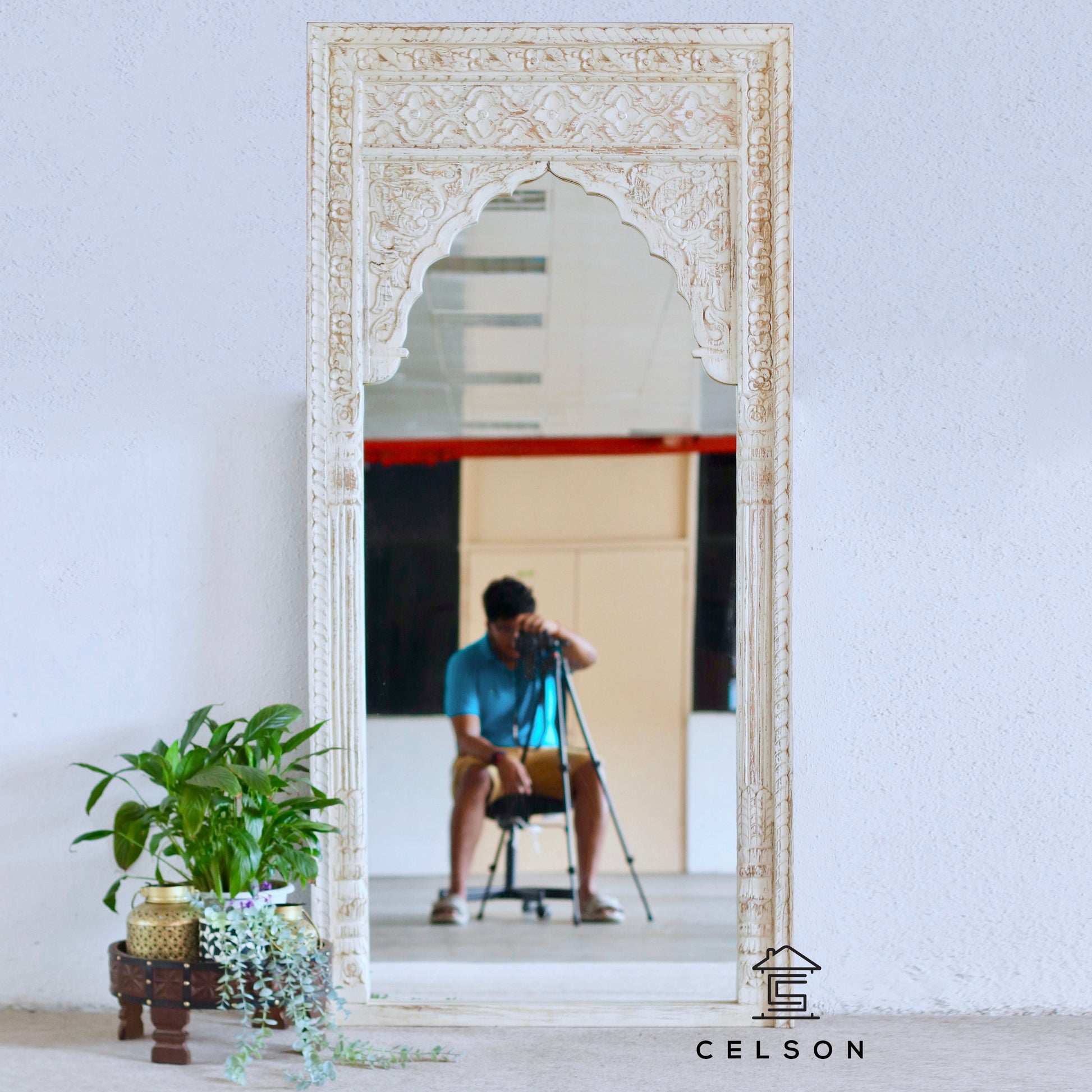 Anvesha Hand Carved Wooden Mirror