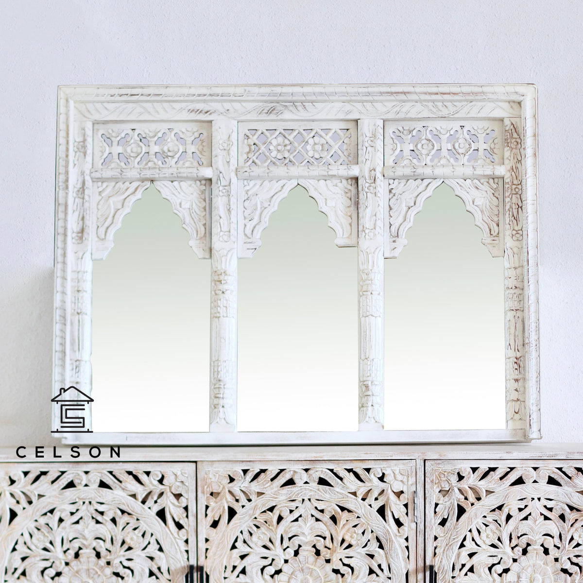Joyce Carved Wooden Mirror
