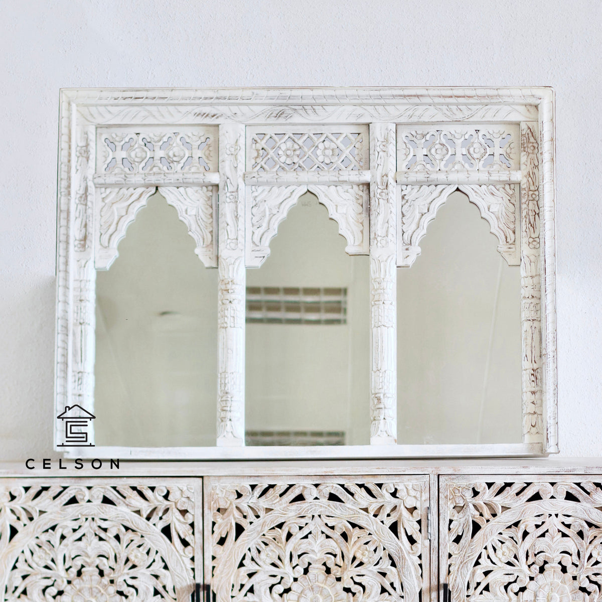 Joyce Carved Wooden Mirror