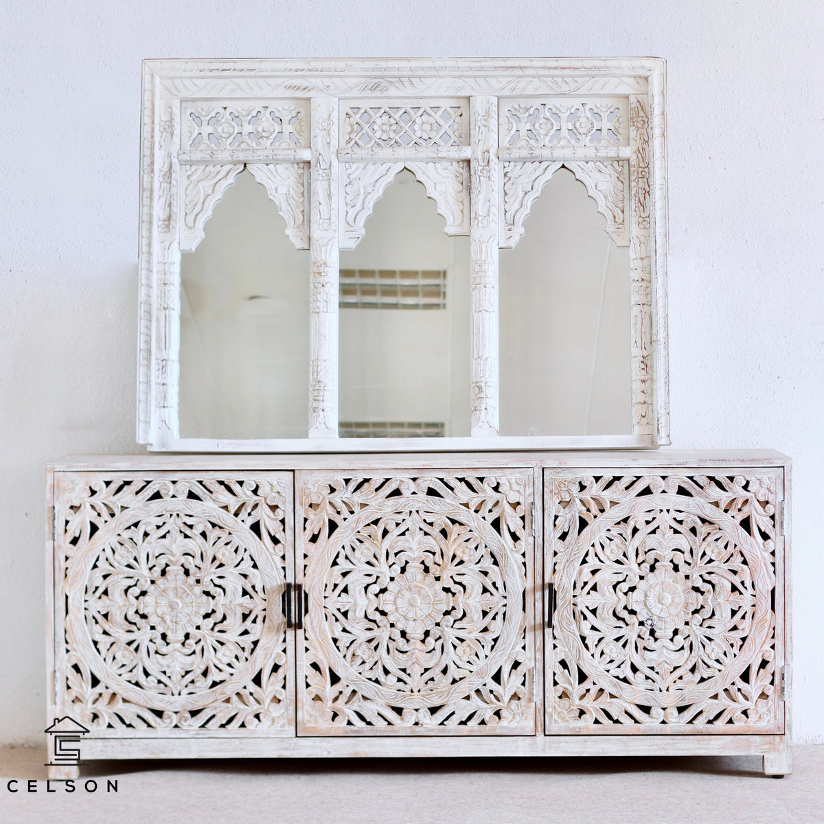 Joyce Carved Wooden Mirror