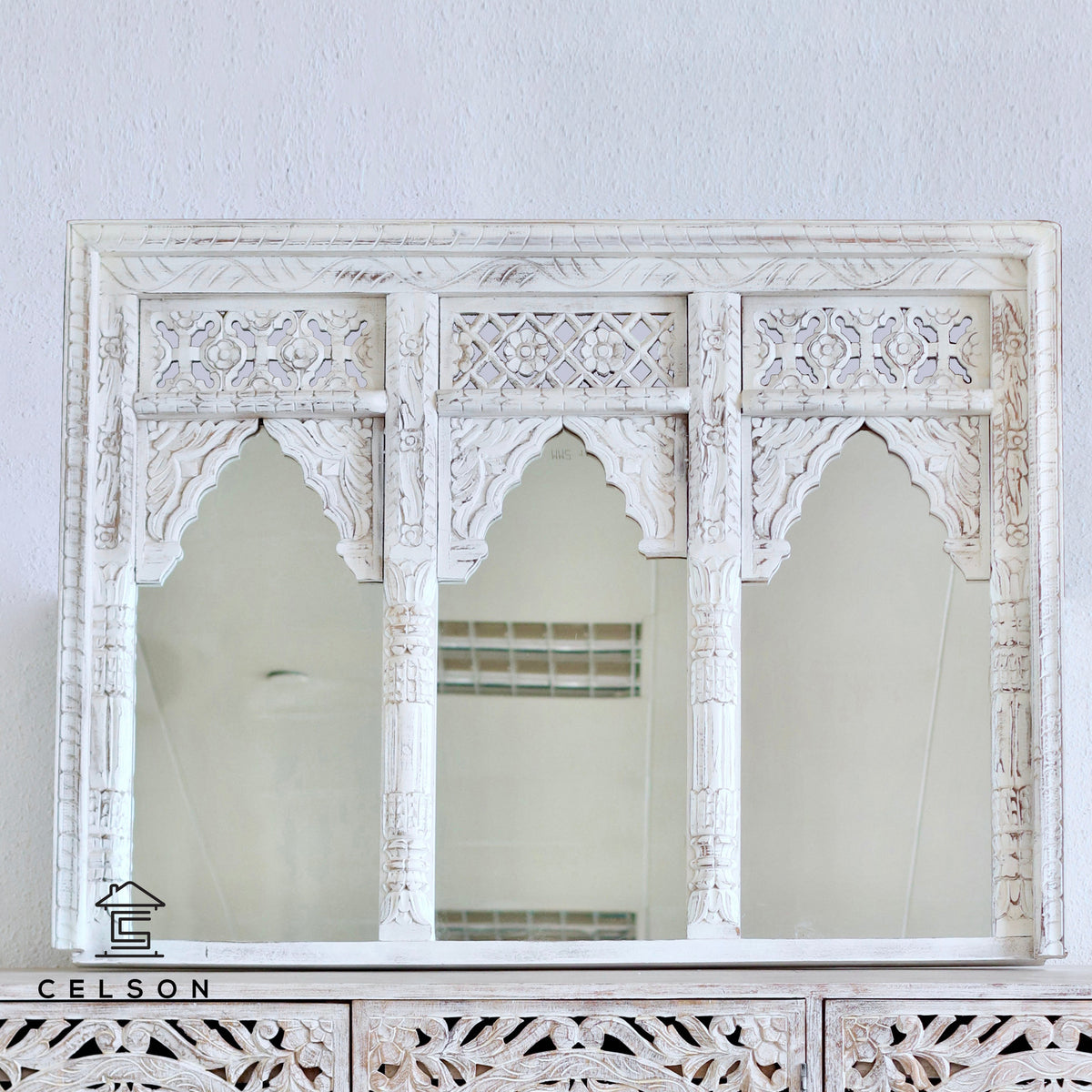 Joyce Carved Wooden Mirror