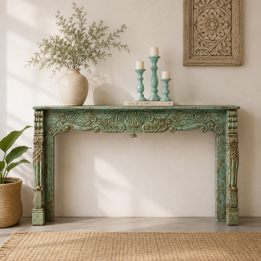Biona Hand Carved Wooden Console Table
