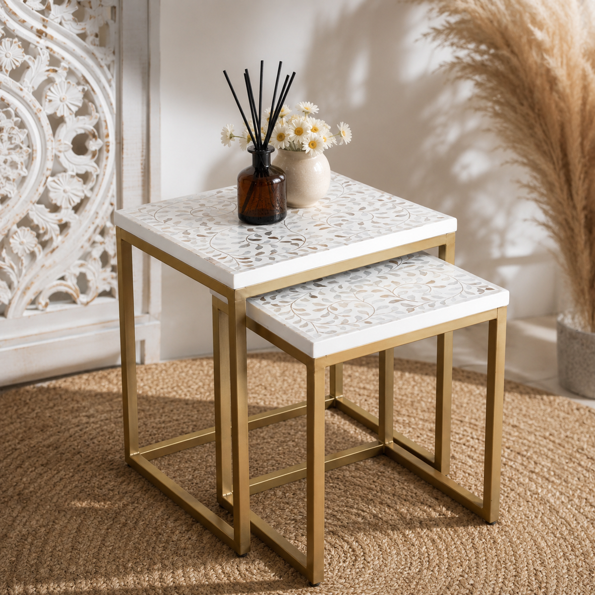 Lily Mother Of Pearl Inlay Nesting Tables