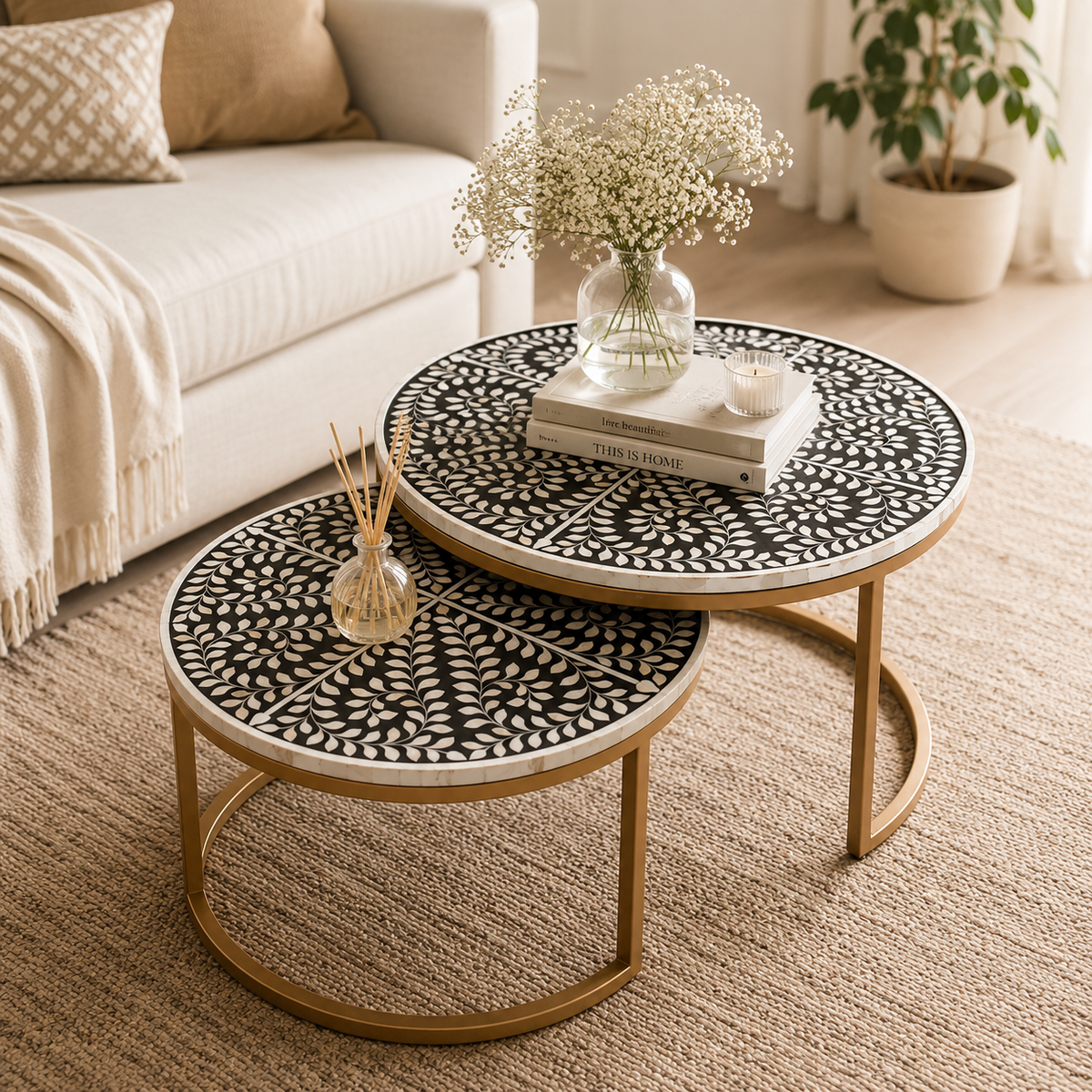 Orvin Bone Inlay Nesting Coffee Table