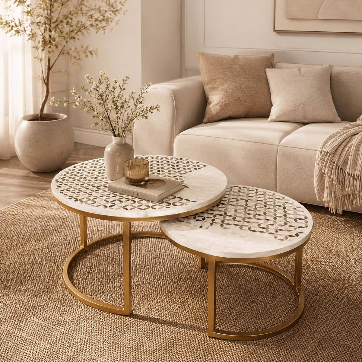 Mason Mother of Pearl Inlay Nesting Coffee Table