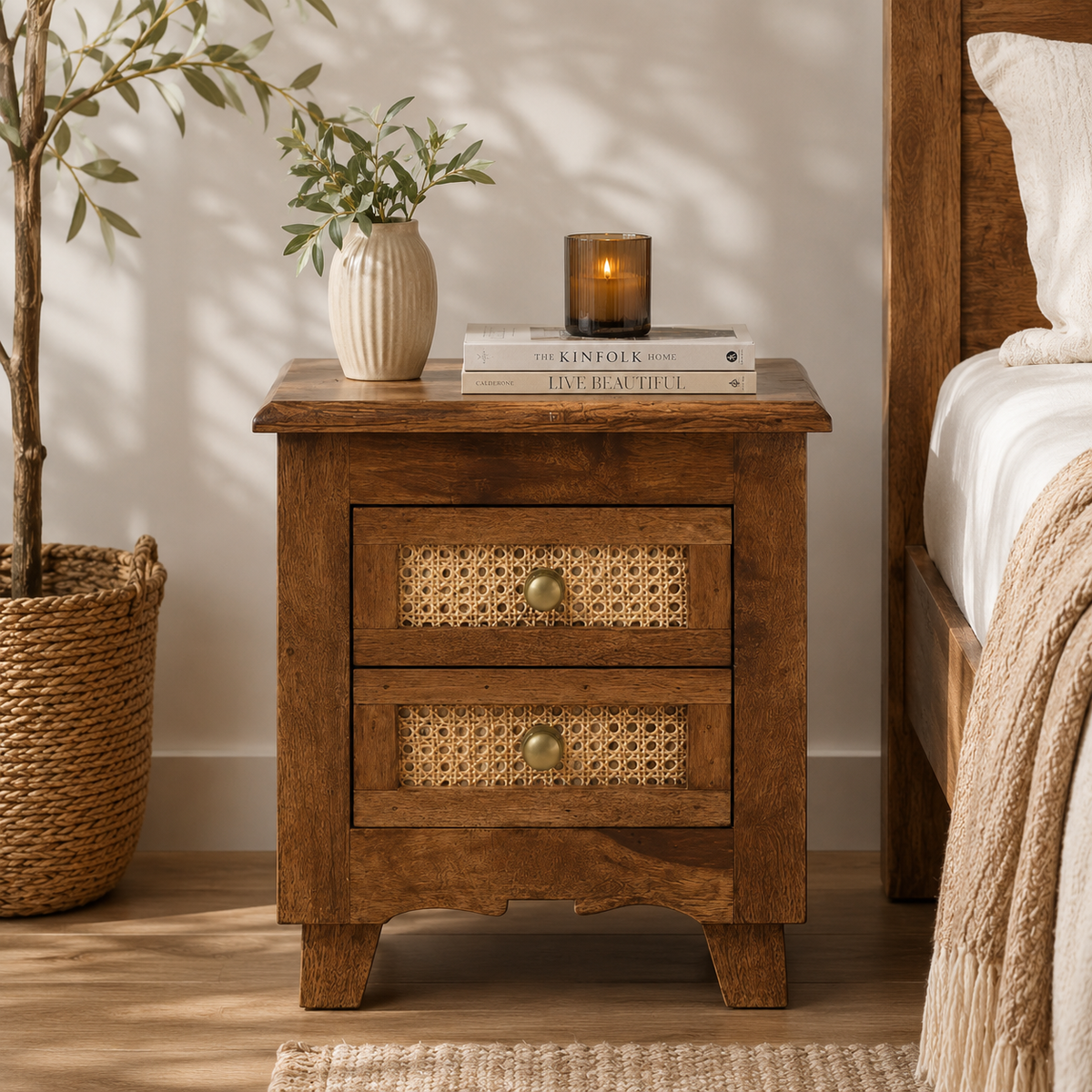 Eric Hand Carved Wooden Bedside