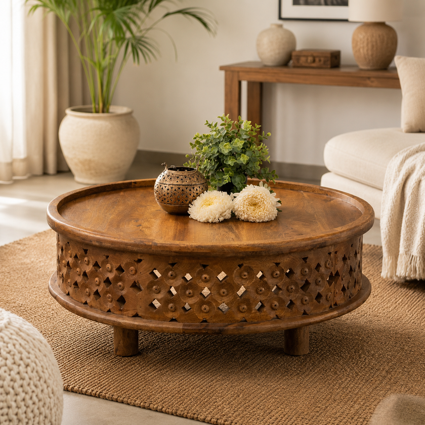 Andrea Carved Wooden Coffee Table