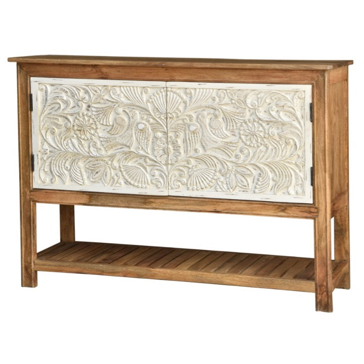 Raisha Hand Carved Wooden Console Table