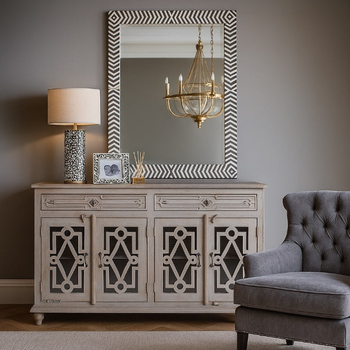 Linda Hand Carved Sideboard with Mirror on Door
