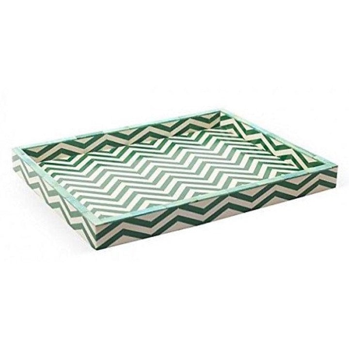 Paula Bone Inlay Tray with Chevron Pattern
