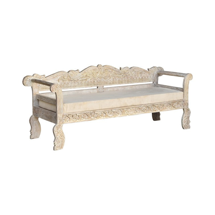 Mia Wooden Hand Carved 3 Seater Sofa with Cushion Seat