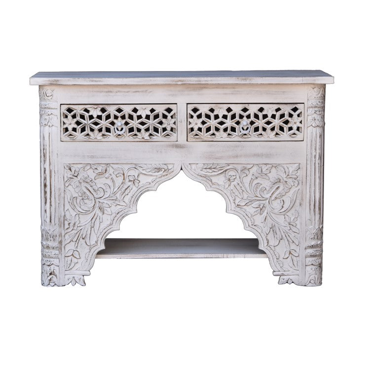 Penny Hand Carved Wooden Console Table