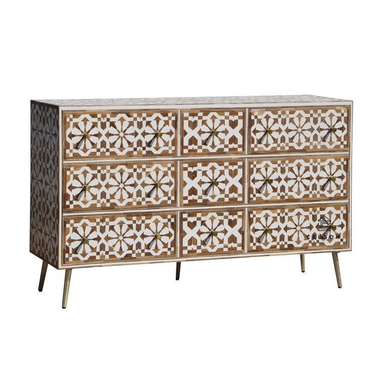 Janice Wood Inlay Chest of Drawer