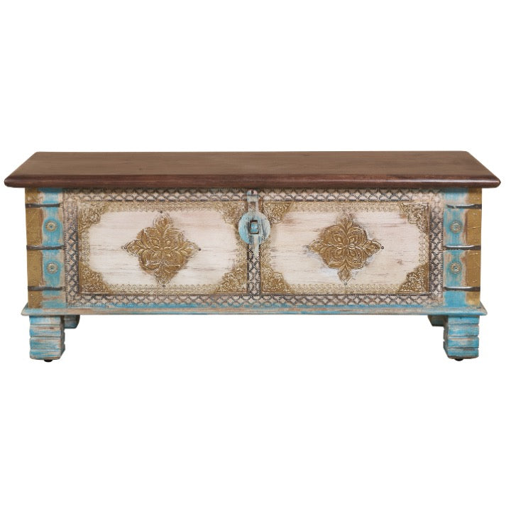 Evan Vintage Style Brass Fitted Wooden Trunk