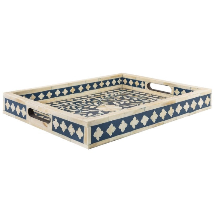 Renzo Bone Inlay Tray with Floral Pattern