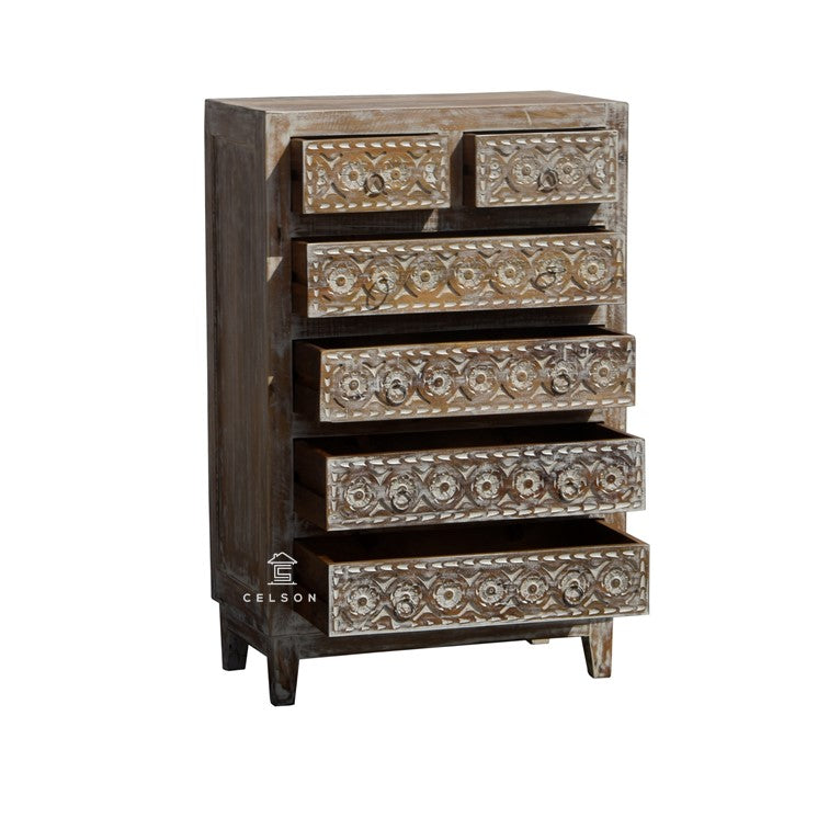 Noreen Carved Wooden Chest of Drawer
