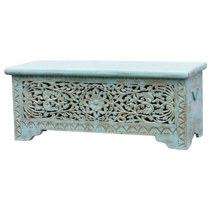 Lorente Carved Wooden Storage Trunk
