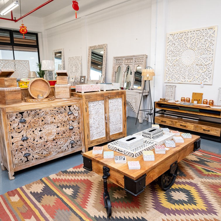 Silas Carved Wooden Coffee Table