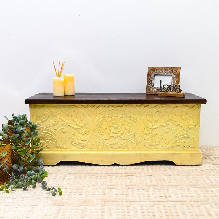 AnselIn Carved Wooden Storage Trunk
