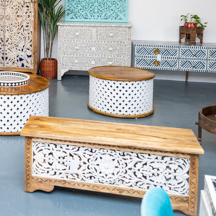 Jude Carved Wooden Storage Trunk