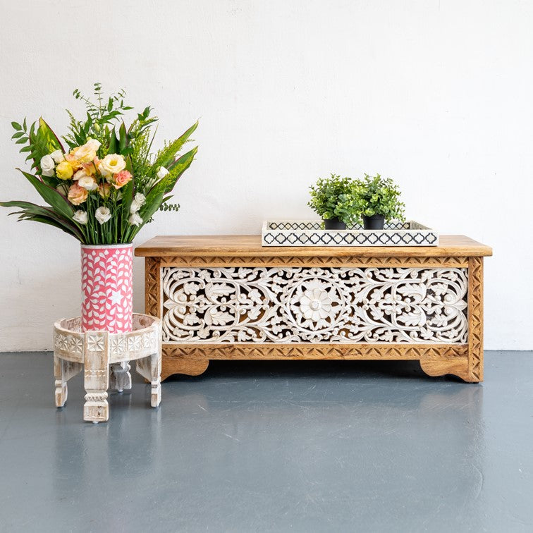Jude Carved Wooden Storage Trunk