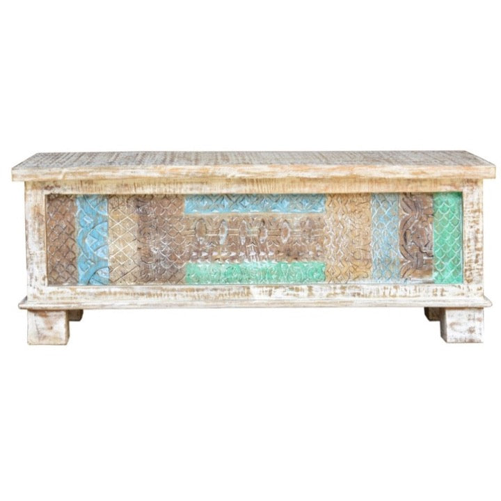 Marie Carved Wooden Storage Trunk