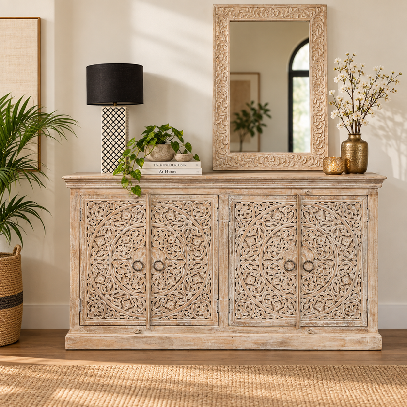 Anaya Hand Carved Side Board