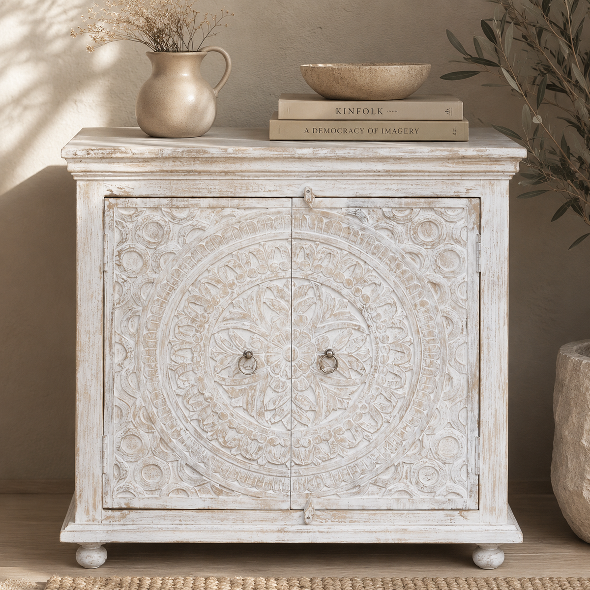 Innu Carved Wooden Cabinet