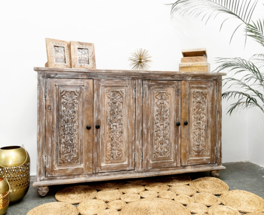 Colin Hand Carved Wooden Shoe Cabinet